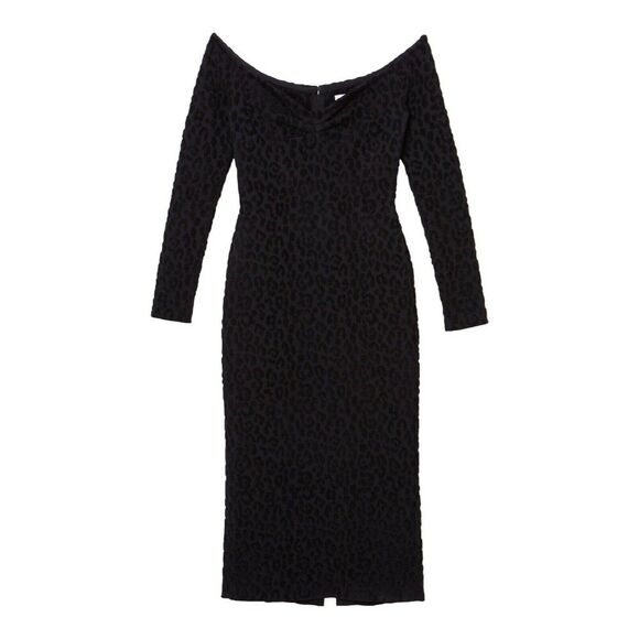 NWT. $1999Carolina Herrera Off-The-Shoulder Leopard Jacquard Midi Dress Sz XS/TP - Picture 5 of 11